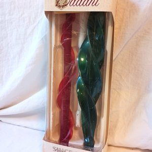 Vintage Dadant Candle Set of 2 Red Dbl Twist Green Feathered Spiral NOS NIP 12"